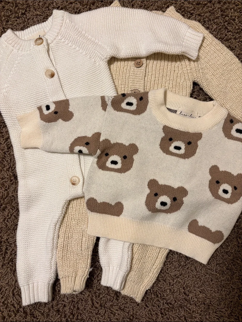 Kids Neutral Bear Knit Sweater - Cream & Brown